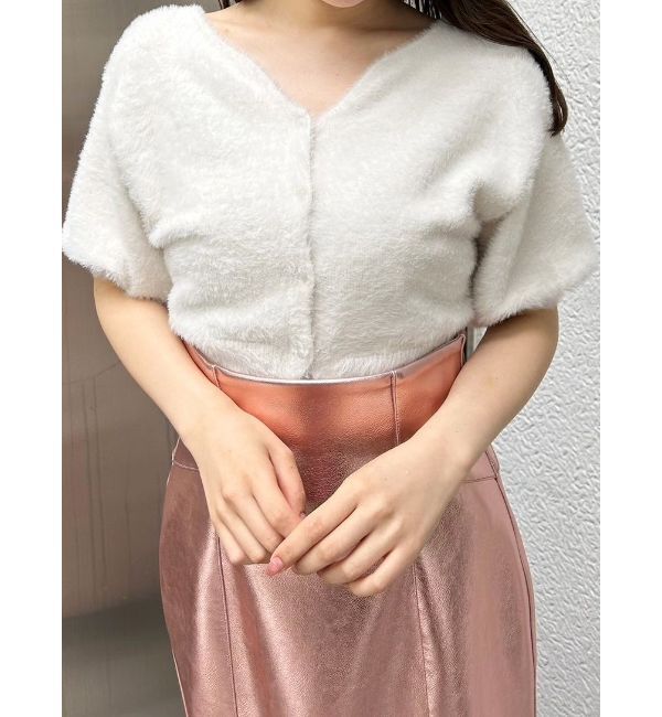 MERCURYDUO「2WAYキーネックミニシャギーコンパクトカーディガン」|カーディガン|