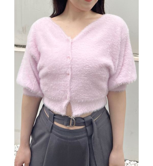 MERCURYDUO「2WAYキーネックミニシャギーコンパクトカーディガン」|カーディガン|ピンク