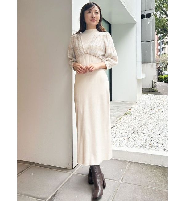 MERCURYDUO「チェックジャカードドッキングニットワンピース」|ワンピース|