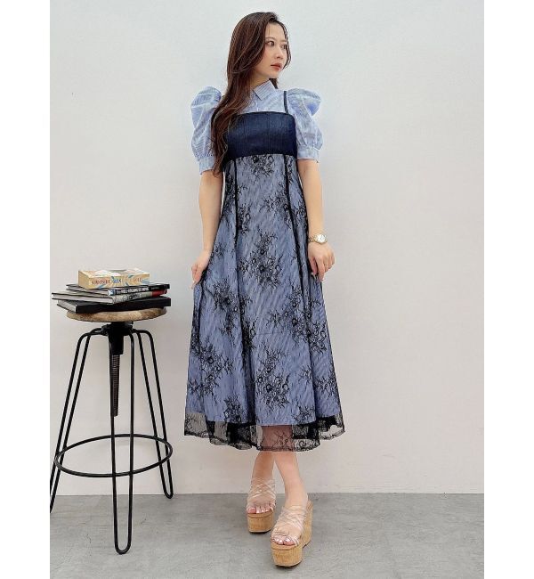 MERCURYDUO「ビスチェドッキングパワショルシャツワンピース」|ワンピース|