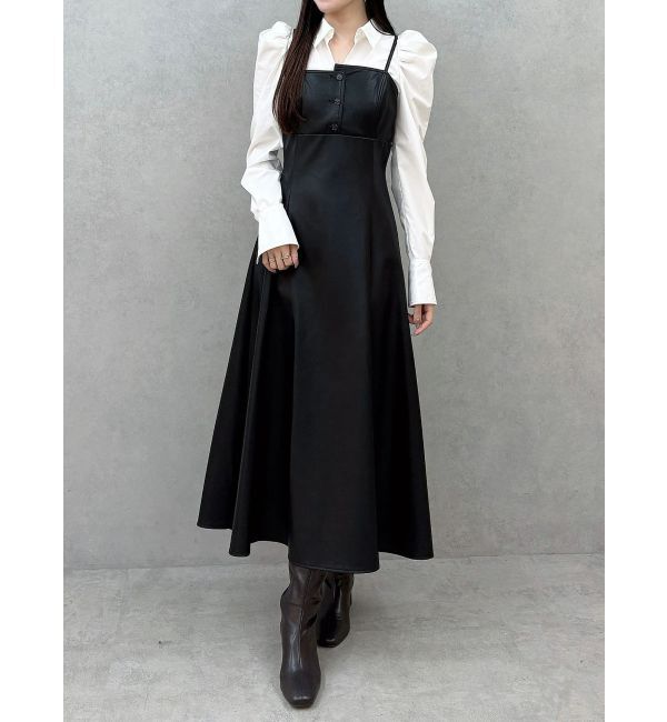 MERCURYDUO「アシメビスチェドッキングパワショルシャツワンピース」|ワンピース|ブラック