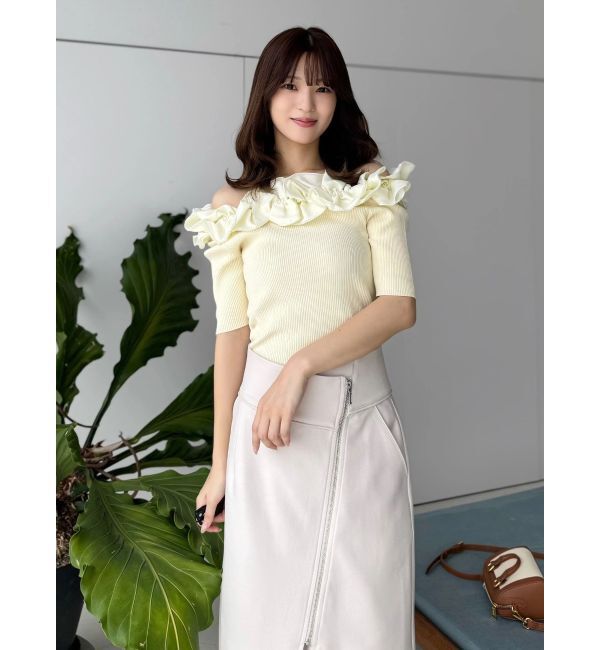 MERCURYDUO「2WAY異素材ランダムラッフルニット」|ニット・セーター|