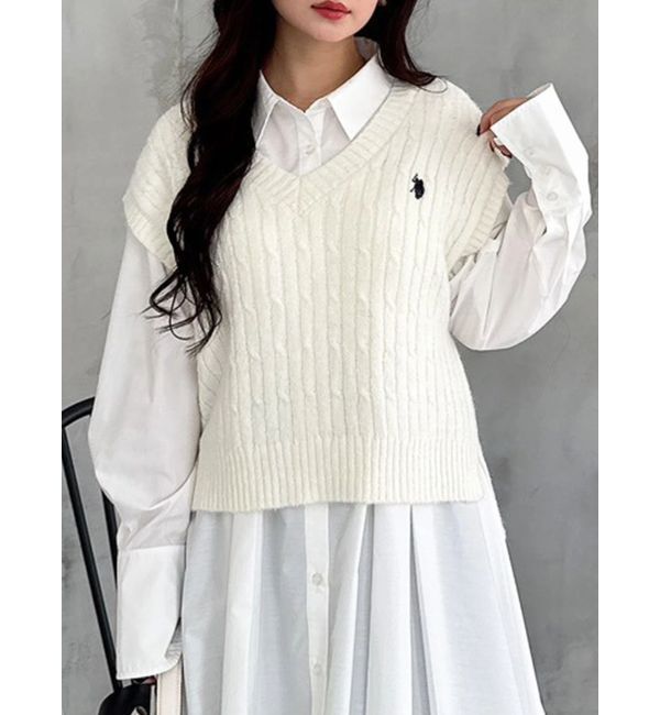 MERCURYDUO「U.S. POLO ASSN.別注 ベストセットシャツミニワンピース」|ワンピース|オフホワイト