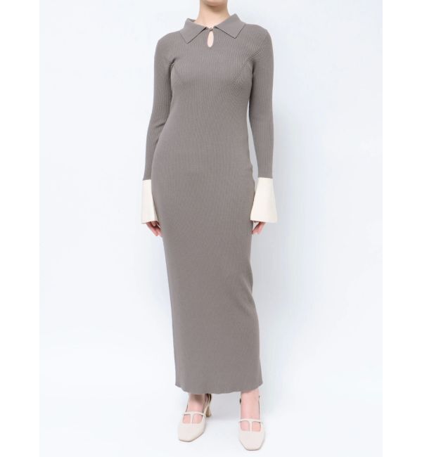 LAGUNAMOON「シャツカラーカフスニットワンピース」|ワンピース|