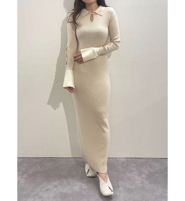 LAGUNAMOON「シャツカラーカフスニットワンピース」|ワンピース|