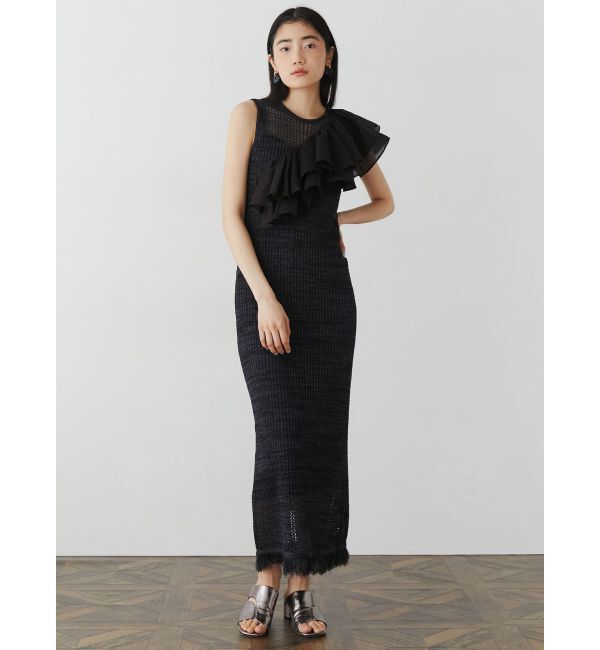 LAGUNAMOON「メッシュフリンジニットワンピース」|ワンピース|