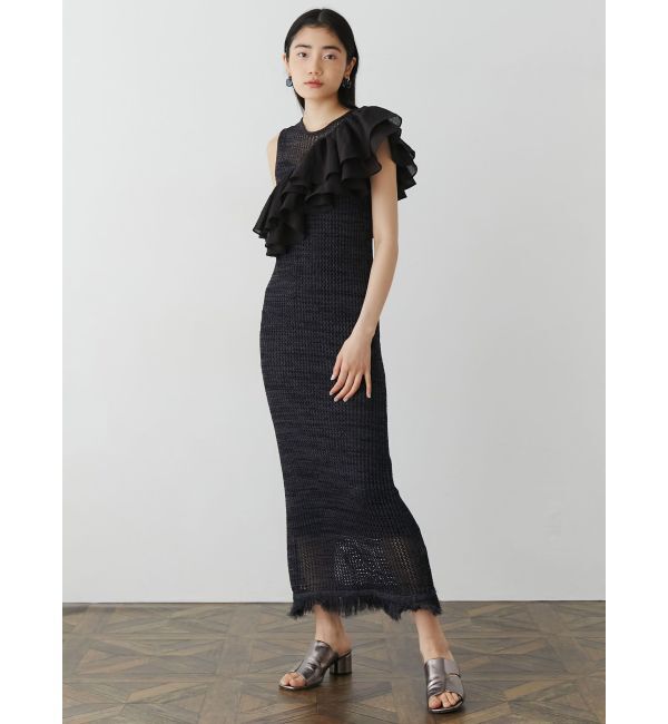 LAGUNAMOON「メッシュフリンジニットワンピース」|ワンピース|