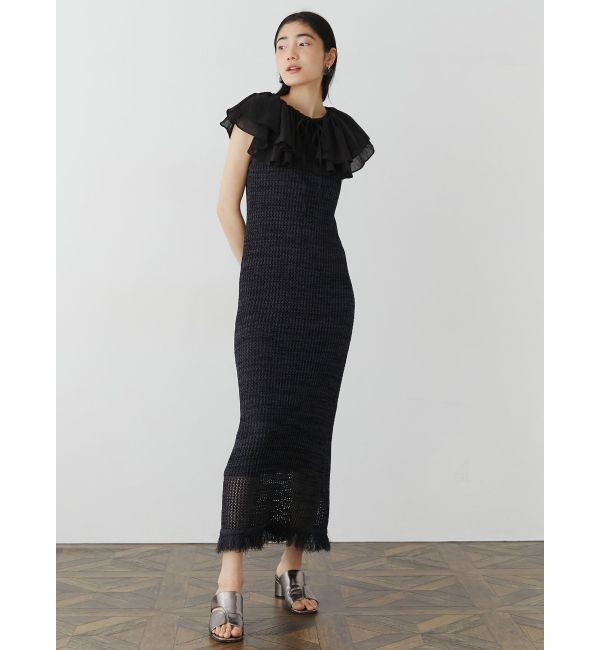 LAGUNAMOON「メッシュフリンジニットワンピース」|ワンピース|