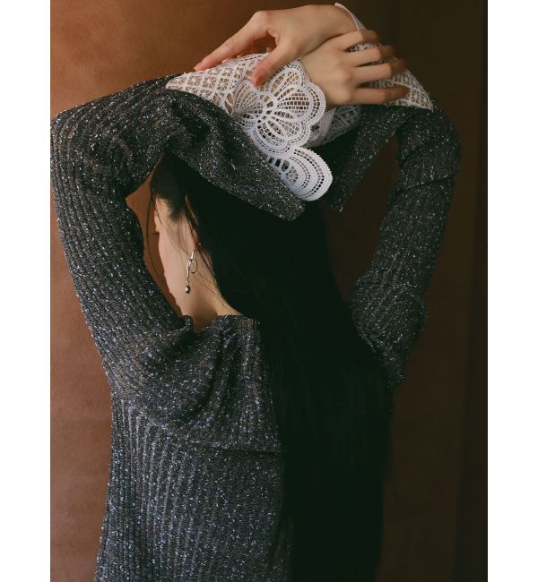 LAGUNAMOON「【WEB限定カラーあり】レーススリーブネップリブニットワンピース」|ワンピース|