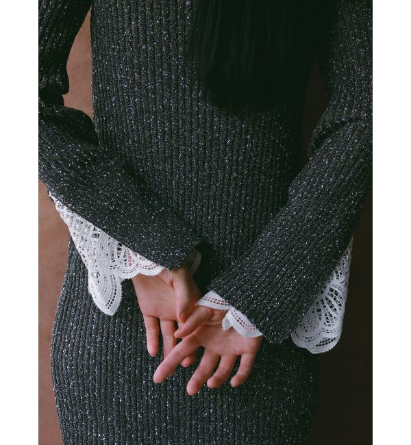 LAGUNAMOON「【WEB限定カラーあり】レーススリーブネップリブニットワンピース」|ワンピース|