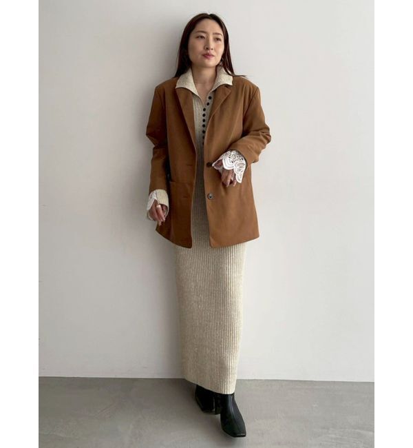 LAGUNAMOON「【WEB限定カラーあり】レーススリーブネップリブニットワンピース」|ワンピース|