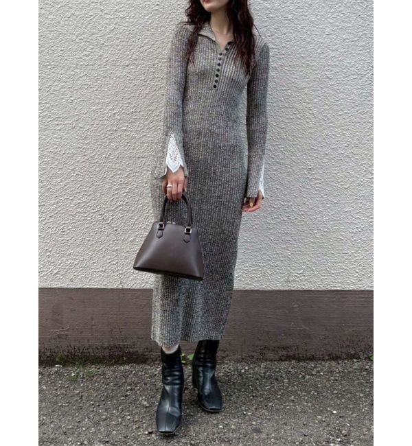 LAGUNAMOON「【WEB限定カラーあり】レーススリーブネップリブニットワンピース」|ワンピース|