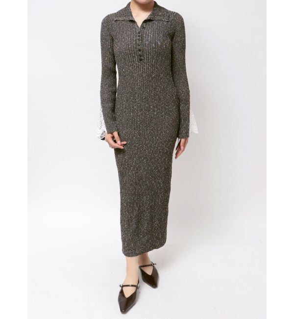 LAGUNAMOON「【WEB限定カラーあり】レーススリーブネップリブニットワンピース」|ワンピース|