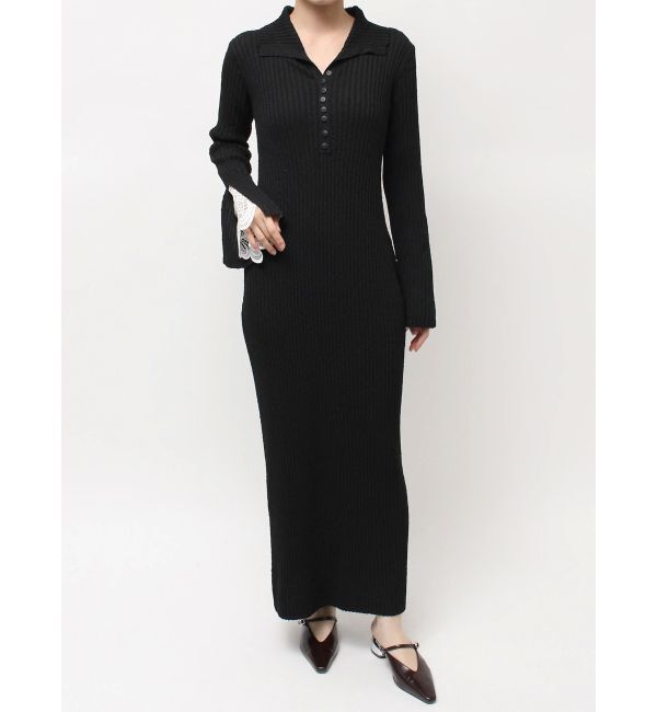 LAGUNAMOON「【WEB限定カラーあり】レーススリーブネップリブニットワンピース」|ワンピース|