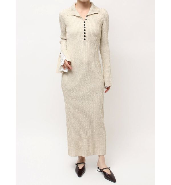 LAGUNAMOON「【WEB限定カラーあり】レーススリーブネップリブニットワンピース」|ワンピース|