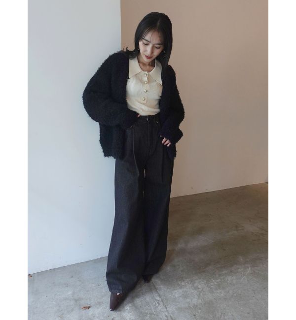 LAGUNAMOON「【WEB限定】ループヤーンセッケツニットブルゾン」|カーディガン|