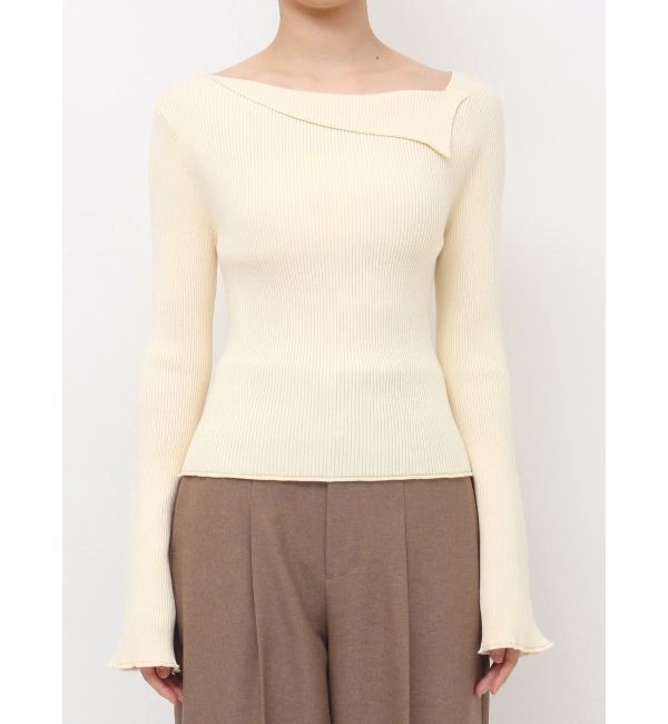 LAGUNAMOON「アシンメトリーラペルリブニットプルオーバー」|ニット・セーター|