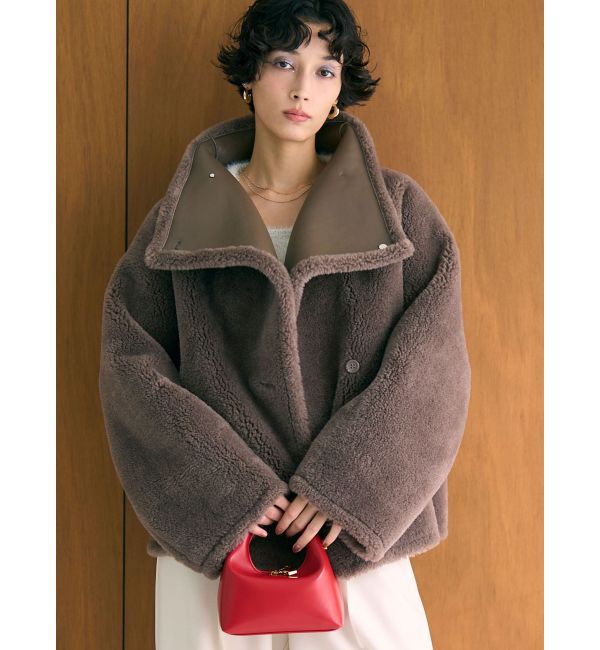 LAGUNAMOON「フェイクムートンスタンドカラーコート」|その他|モカ