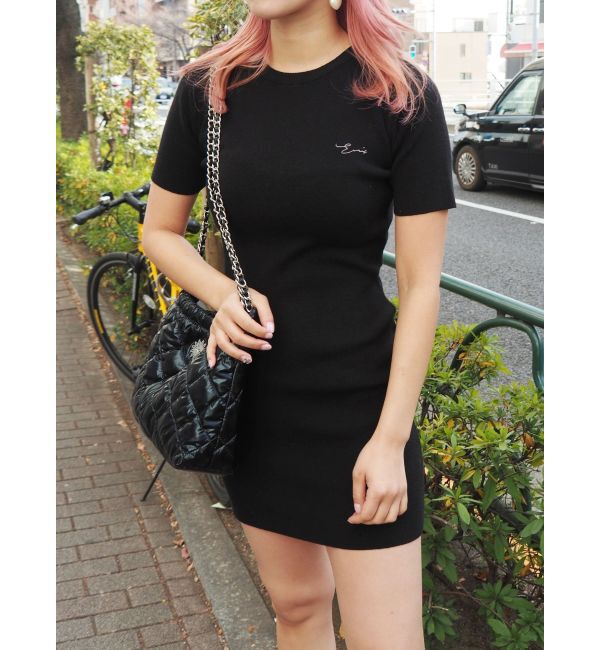 EVRIS「マルチボーダーニットミニワンピース」|ワンピース|ブラック