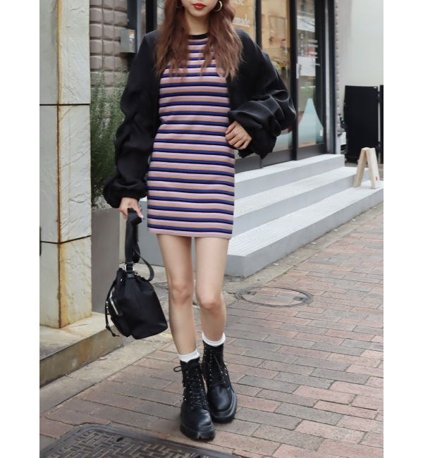 EVRIS「マルチボーダーニットミニワンピース」|ワンピース|