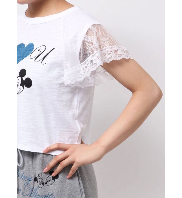jouetie「【Mickey&Minnie】ILOVEレースリメイクトップス」|Tシャツ・カットソー|