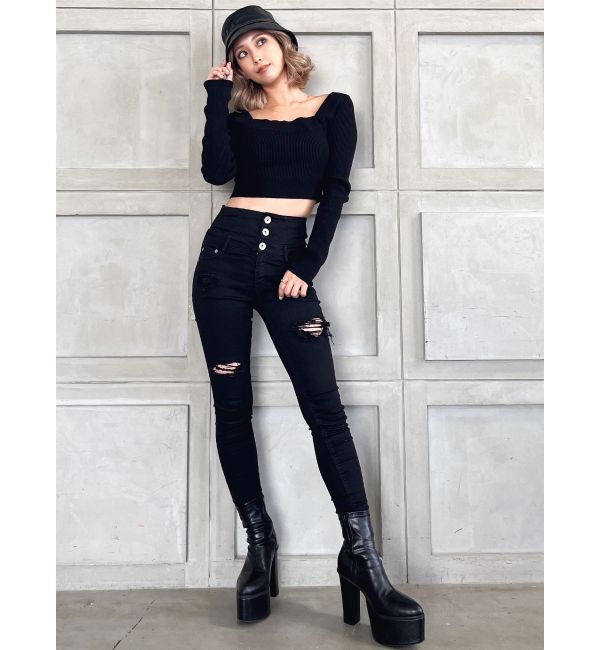 GYDA「2way コンパクト リブニット トップス」|ニット・セーター|