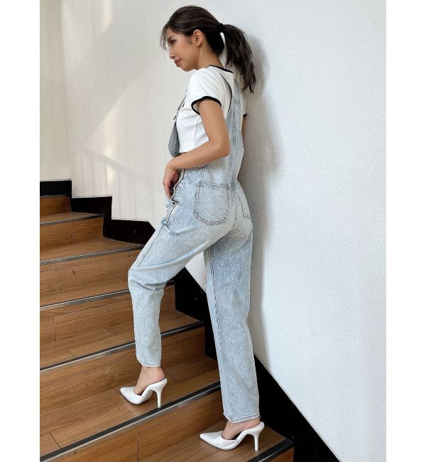 GYDA「ダメージLOOSE デニムサロペット」|オールインワン|