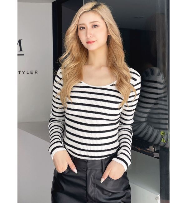 GYDA「クルーネックリブニットトップス」|ニット・セーター|