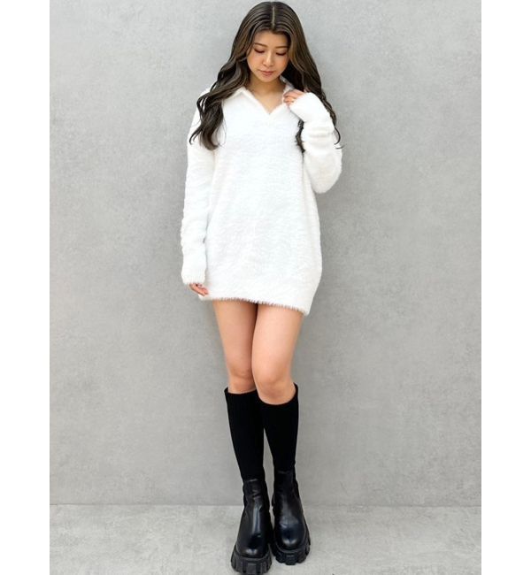 GYDA「GYGYプレートシャギーポロニットチュニック」|ニット・セーター|