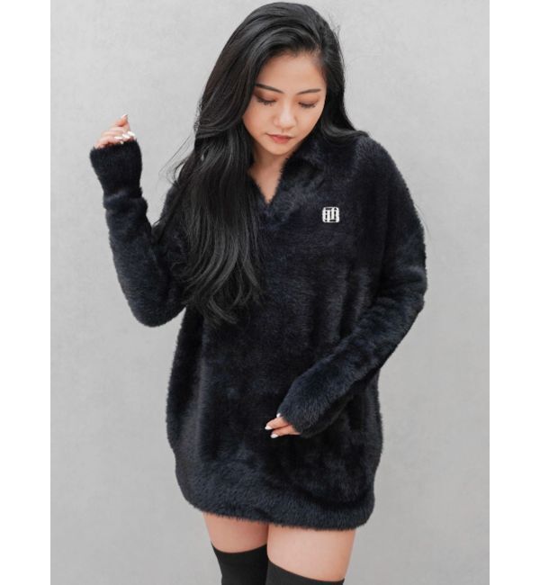 GYDA「GYGYプレートシャギーポロニットチュニック」|ニット・セーター|