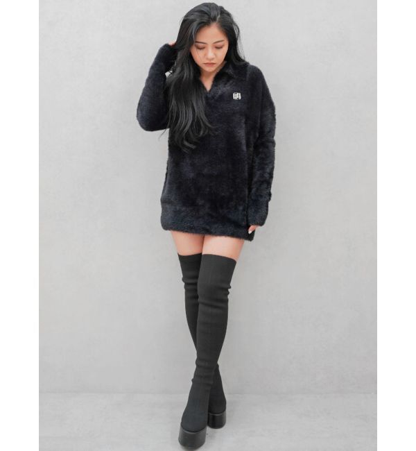 GYDA「GYGYプレートシャギーポロニットチュニック」|ニット・セーター|