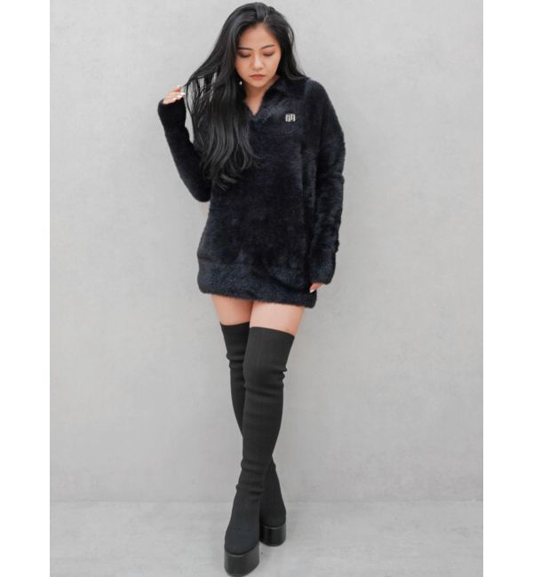 GYDA「GYGYプレートシャギーポロニットチュニック」|ニット・セーター|