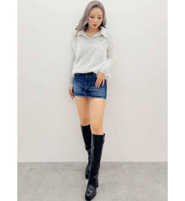 GYDA「GYGYプレートシャギーポロニットチュニック」|ニット・セーター|