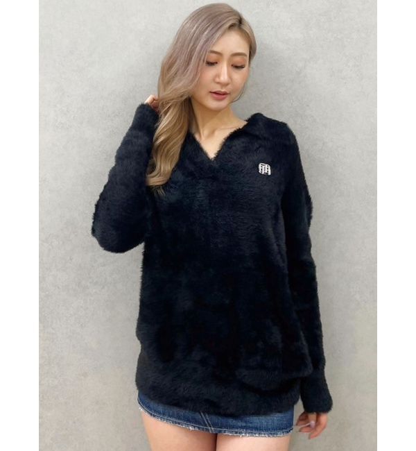 GYDA「GYGYプレートシャギーポロニットチュニック」|ニット・セーター|