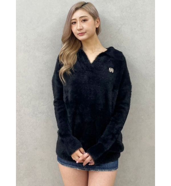 GYDA「GYGYプレートシャギーポロニットチュニック」|ニット・セーター|