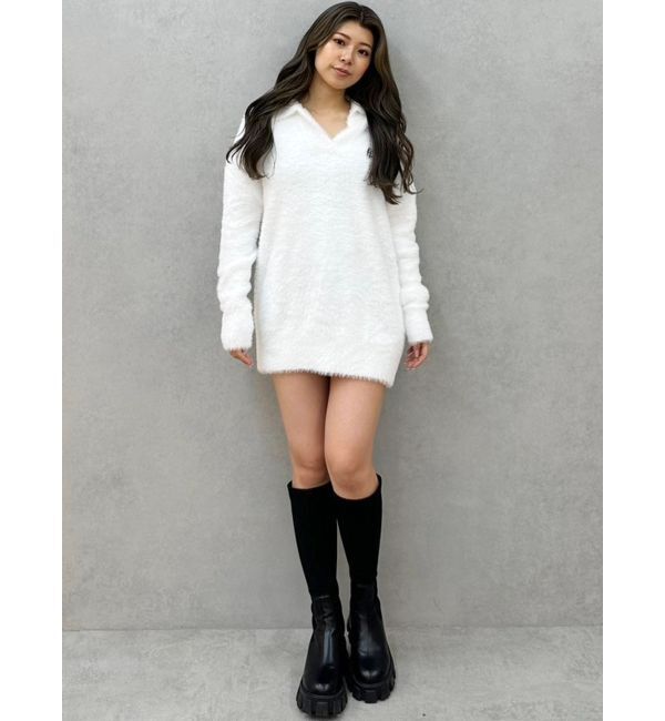 GYDA「GYGYプレートシャギーポロニットチュニック」|ニット・セーター|