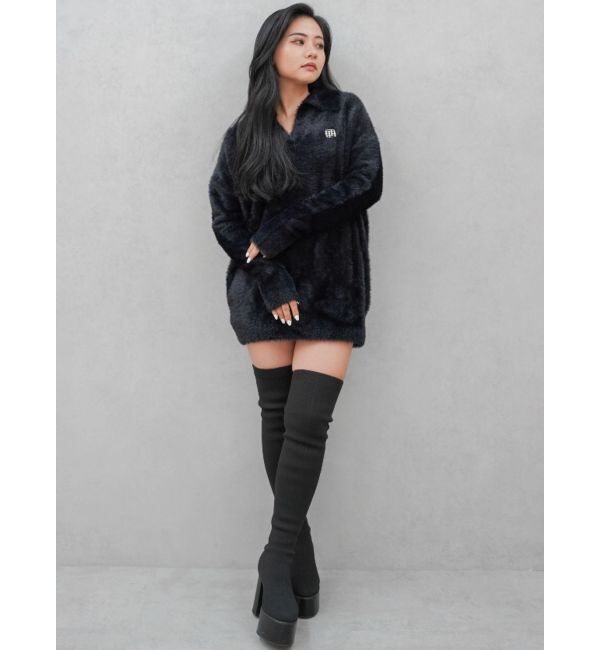 GYDA「GYGYプレートシャギーポロニットチュニック」|ニット・セーター|