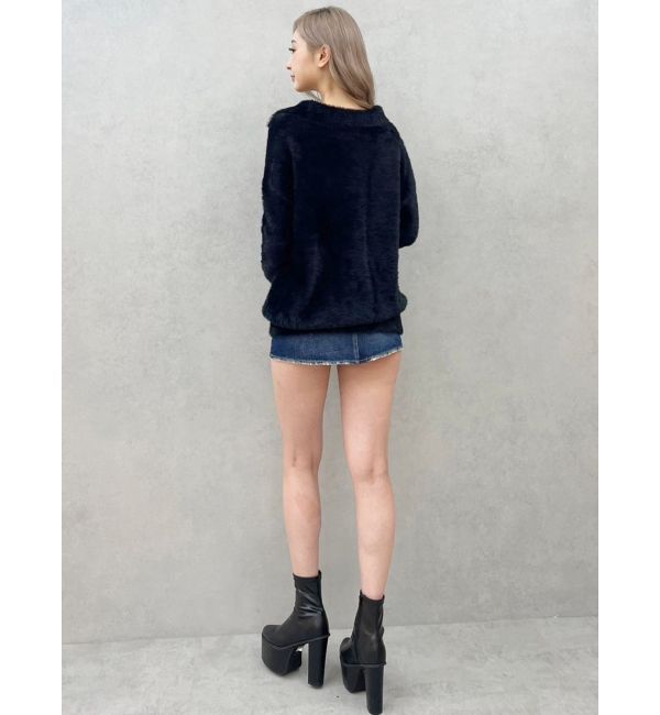 GYDA「GYGYプレートシャギーポロニットチュニック」|ニット・セーター|