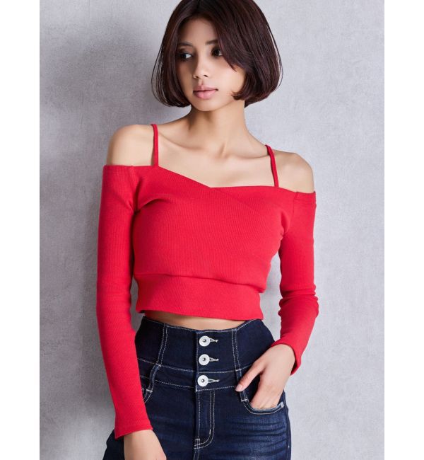 GYDA「カシュクールデザインオフショルトップス」|Tシャツ・カットソー|レッド