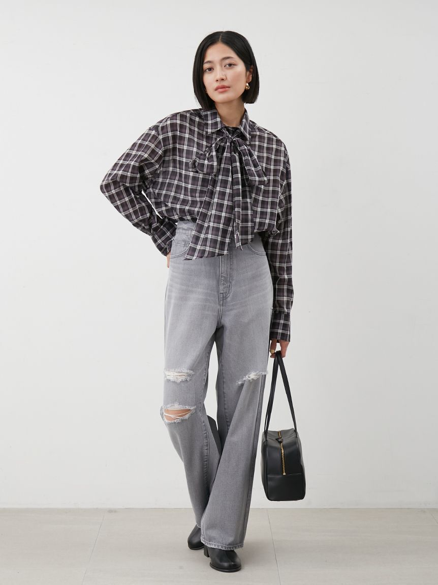 Mila Owen「2wayシャツ衿シアーボウタイブラウス」|シャツ・ブラウス|