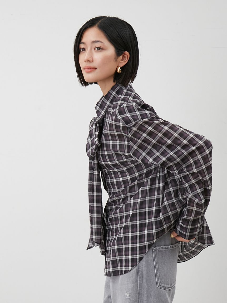 Mila Owen「2wayシャツ衿シアーボウタイブラウス」|シャツ・ブラウス|