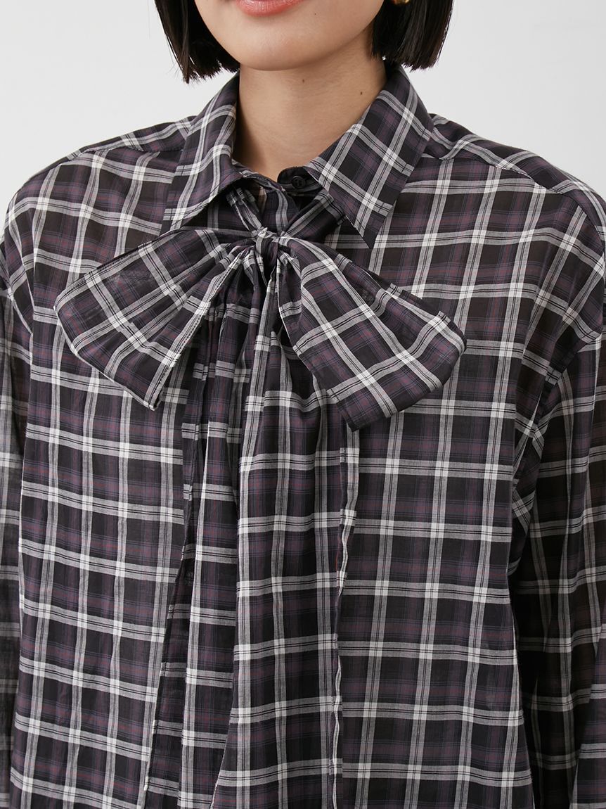 Mila Owen「2wayシャツ衿シアーボウタイブラウス」|シャツ・ブラウス|