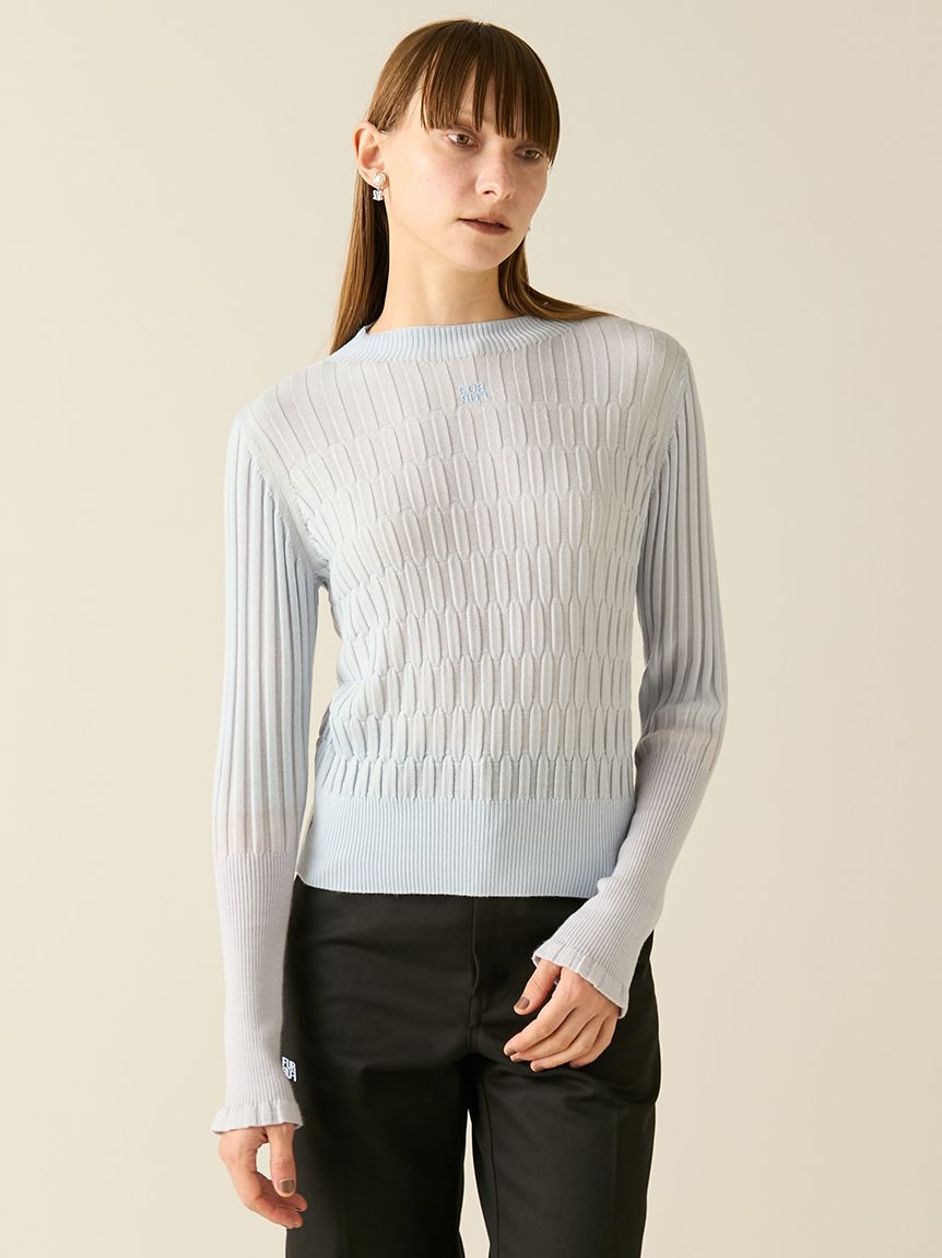 FURFUR「ロゴ刺繍バイカラーリブニット」|ニット・セーター|