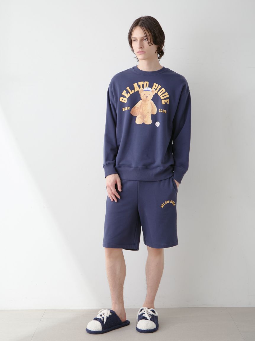 GELATO PIQUE HOMME「【ONLINE限定】【HOMME】スポーティーベア裏毛プルオーバー＆裏毛ハーフパンツセット」|ルームウェア|