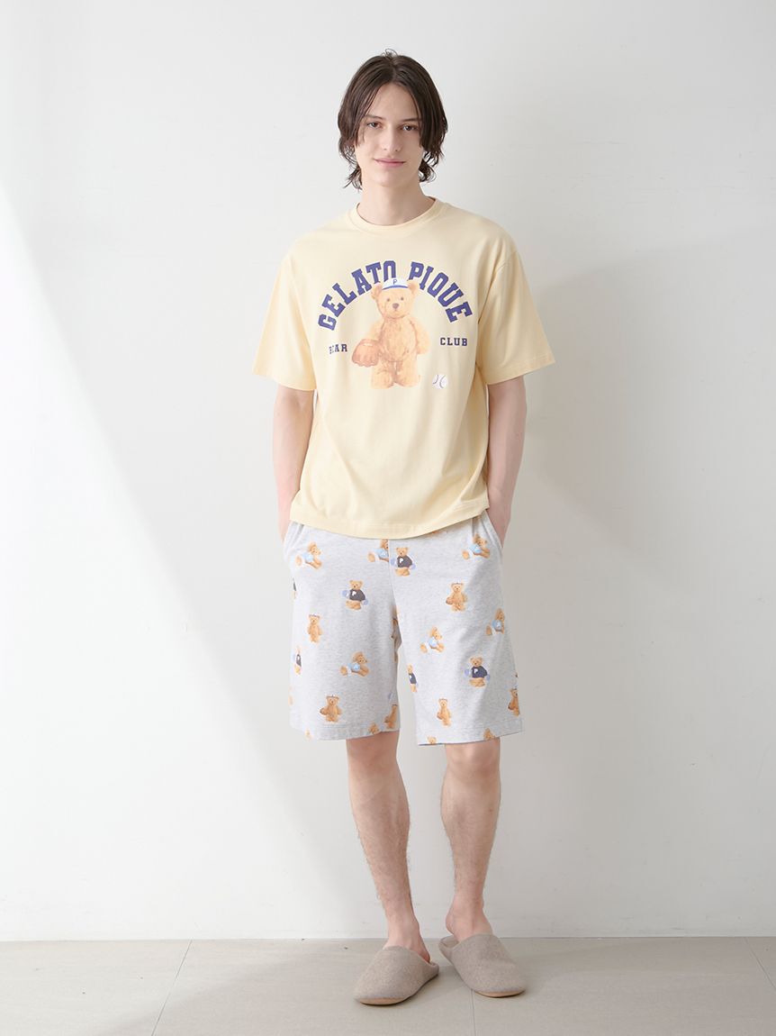 GELATO PIQUE HOMME「【ONLINE限定】【HOMME】スポーティーベアワンポイントTシャツ＆総柄ハーフパンツセット」|ルームウェア|