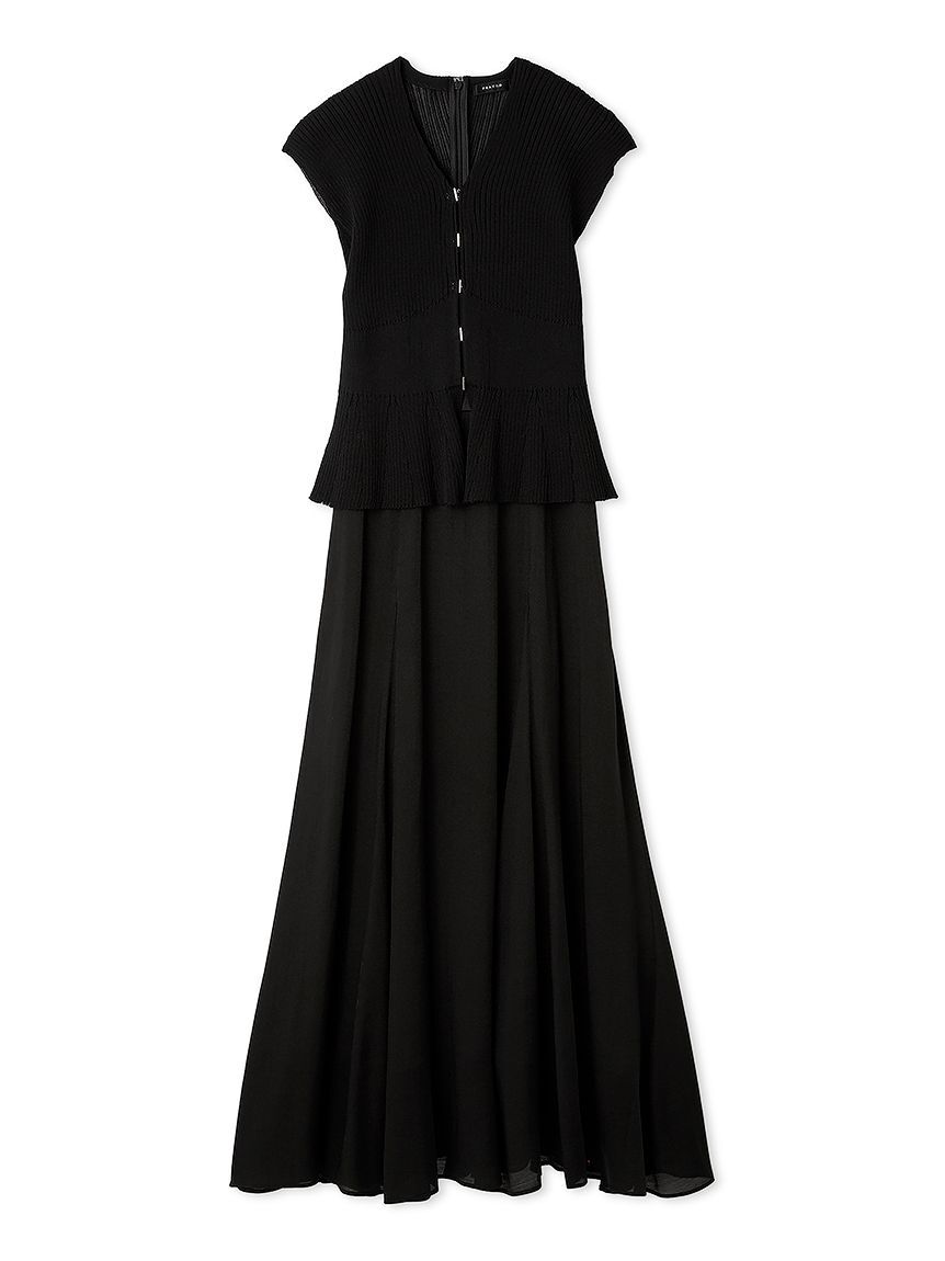 FRAY I.D「シアーリブノースリニットコンビフレアワンピース」|ワンピース|BLK