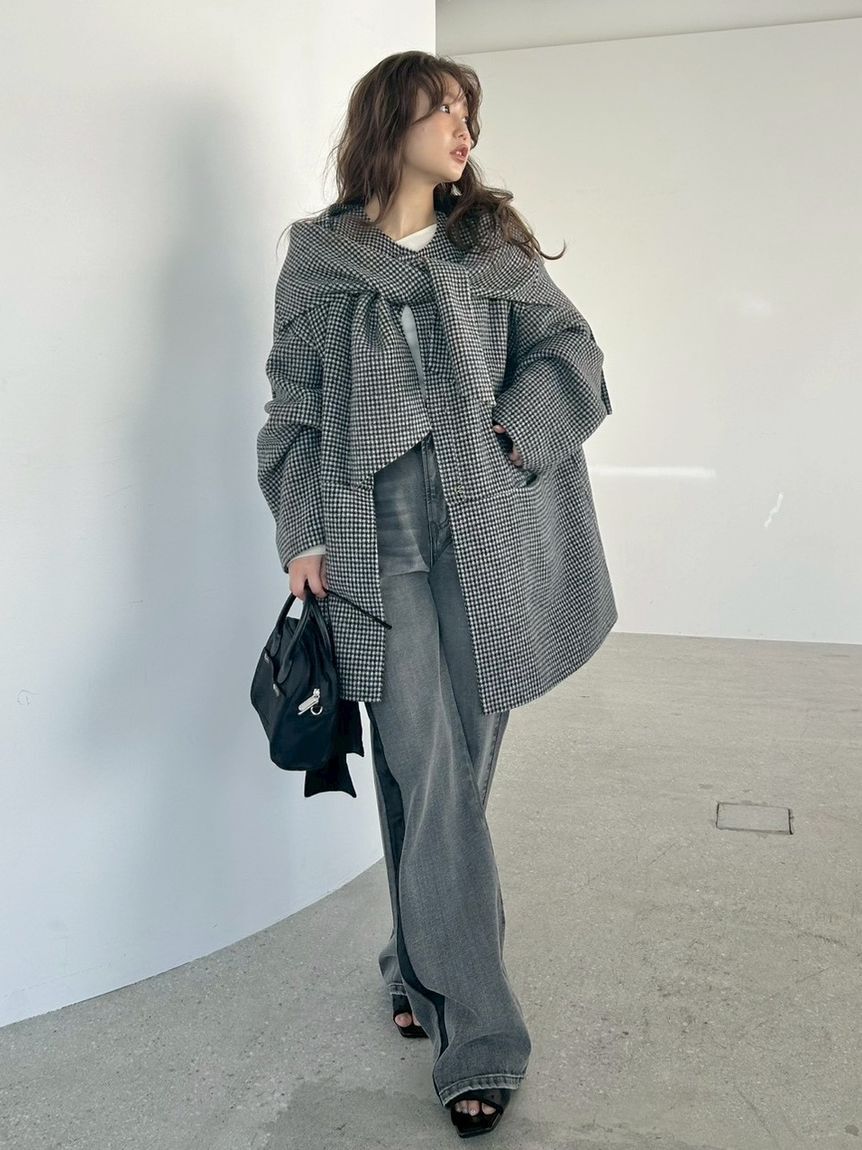 FRAY I.D「マフラー付ノーカラーリバーミドルコート」|ノーカラージャケット|