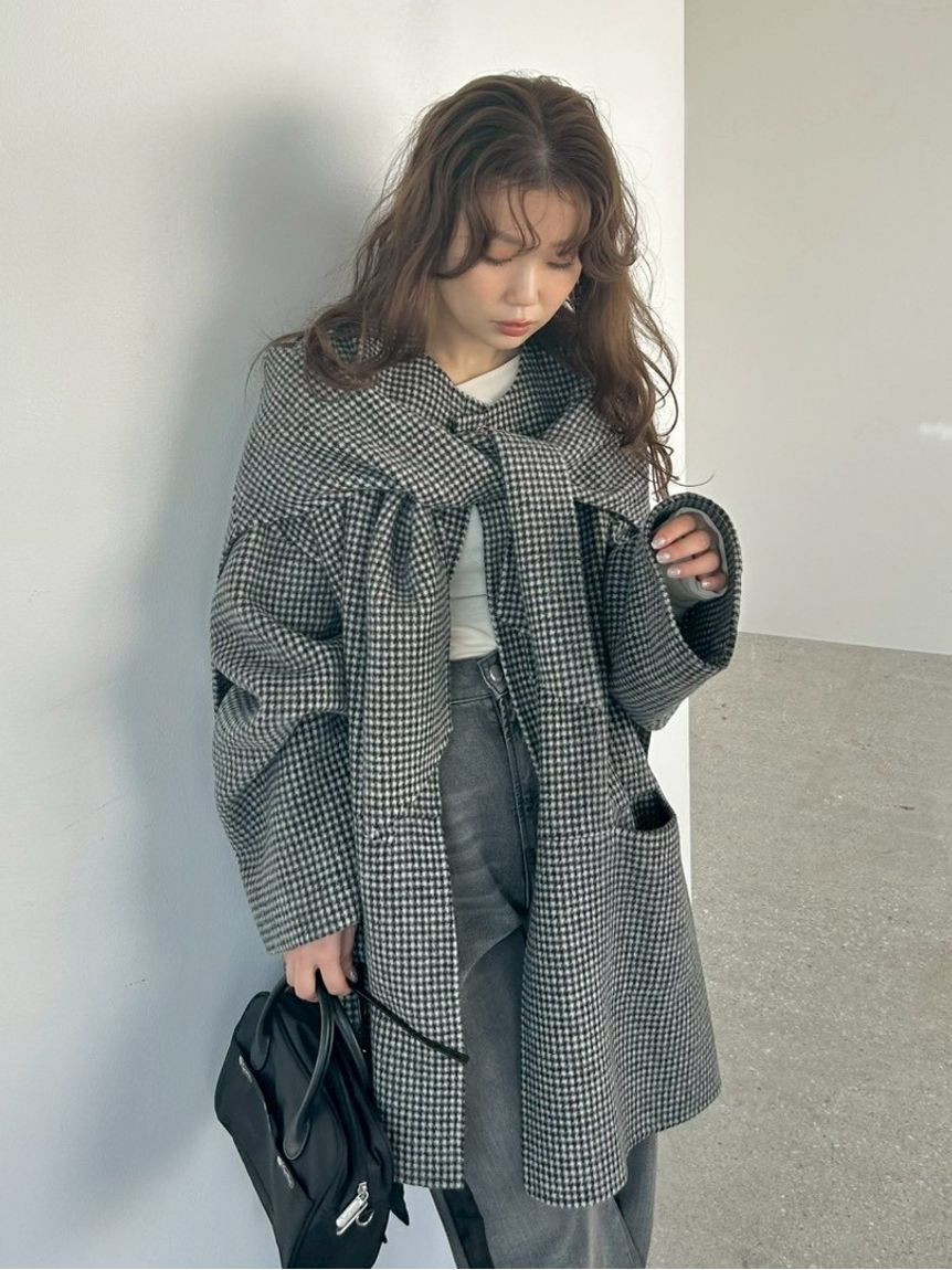 FRAY I.D「マフラー付ノーカラーリバーミドルコート」|ノーカラージャケット|