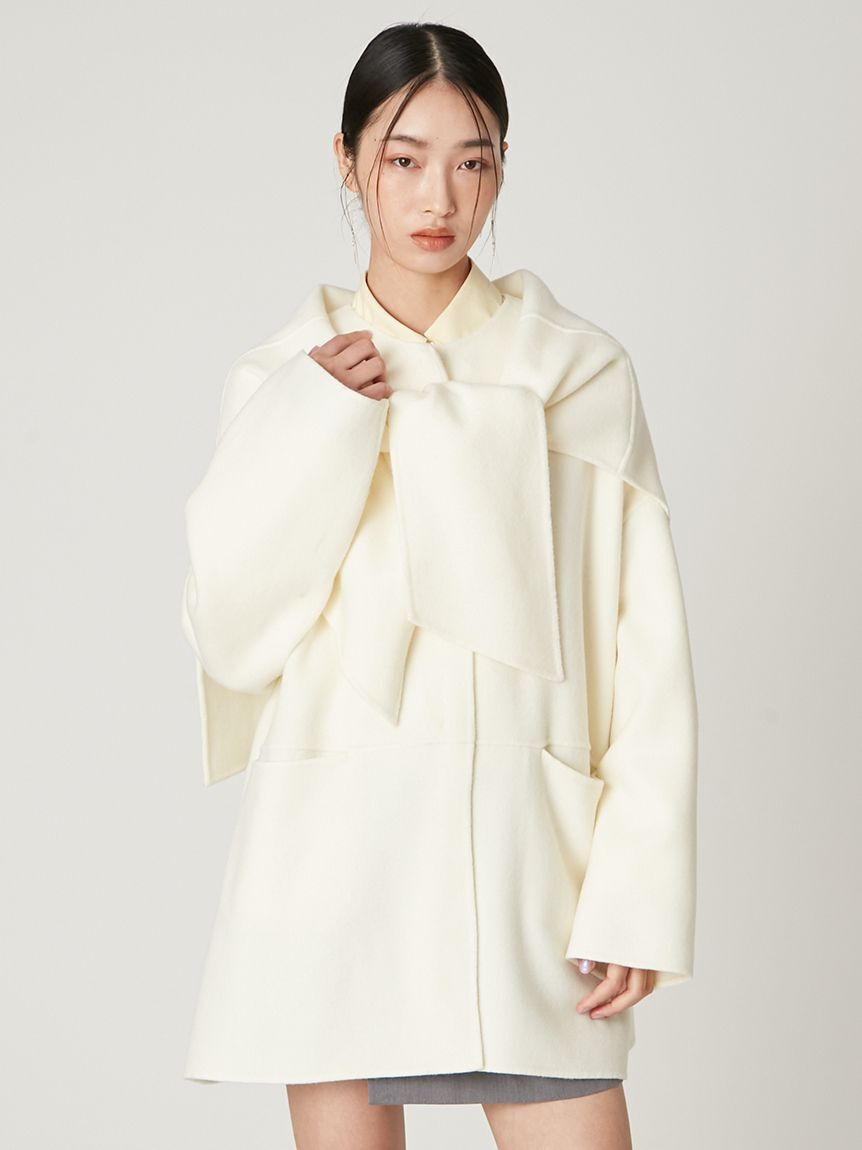 FRAY I.D「マフラー付ノーカラーリバーミドルコート」|ノーカラージャケット|