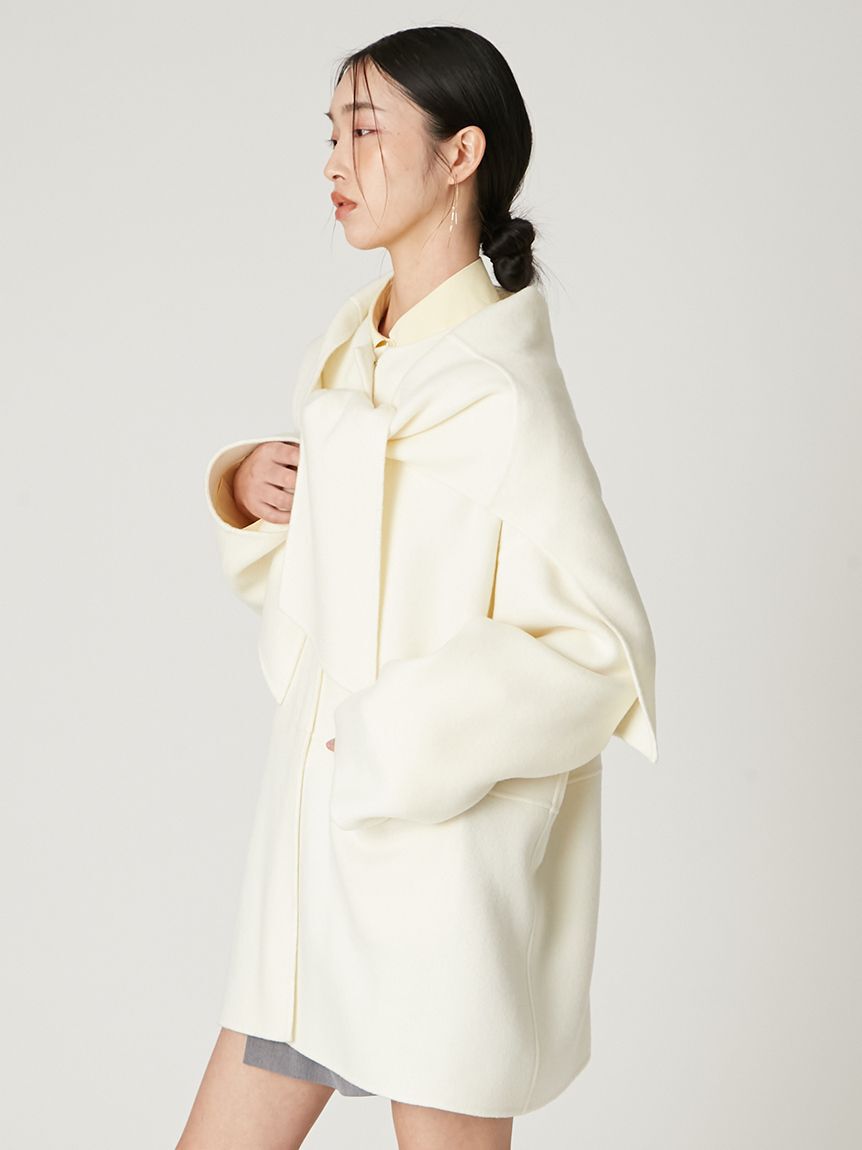 FRAY I.D「マフラー付ノーカラーリバーミドルコート」|ノーカラージャケット|